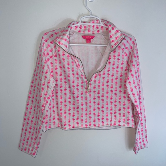 Lilly Pulitzer UPF 50+ RONAN CROPPED POPOVER Pink Topaz pullover small - Picture 2 of 7